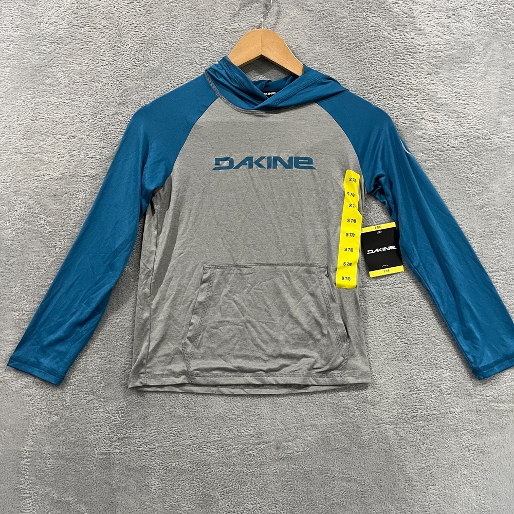 Dakine Swim Rash Guard Shirt Boys S (7/8) Blue Gray UPF 30+ Quick Dry Hooded
